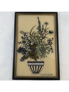 Vintage Smith Frederick Autumn Bouquet Butterfly Wing Art Glass Frame 12"x8"